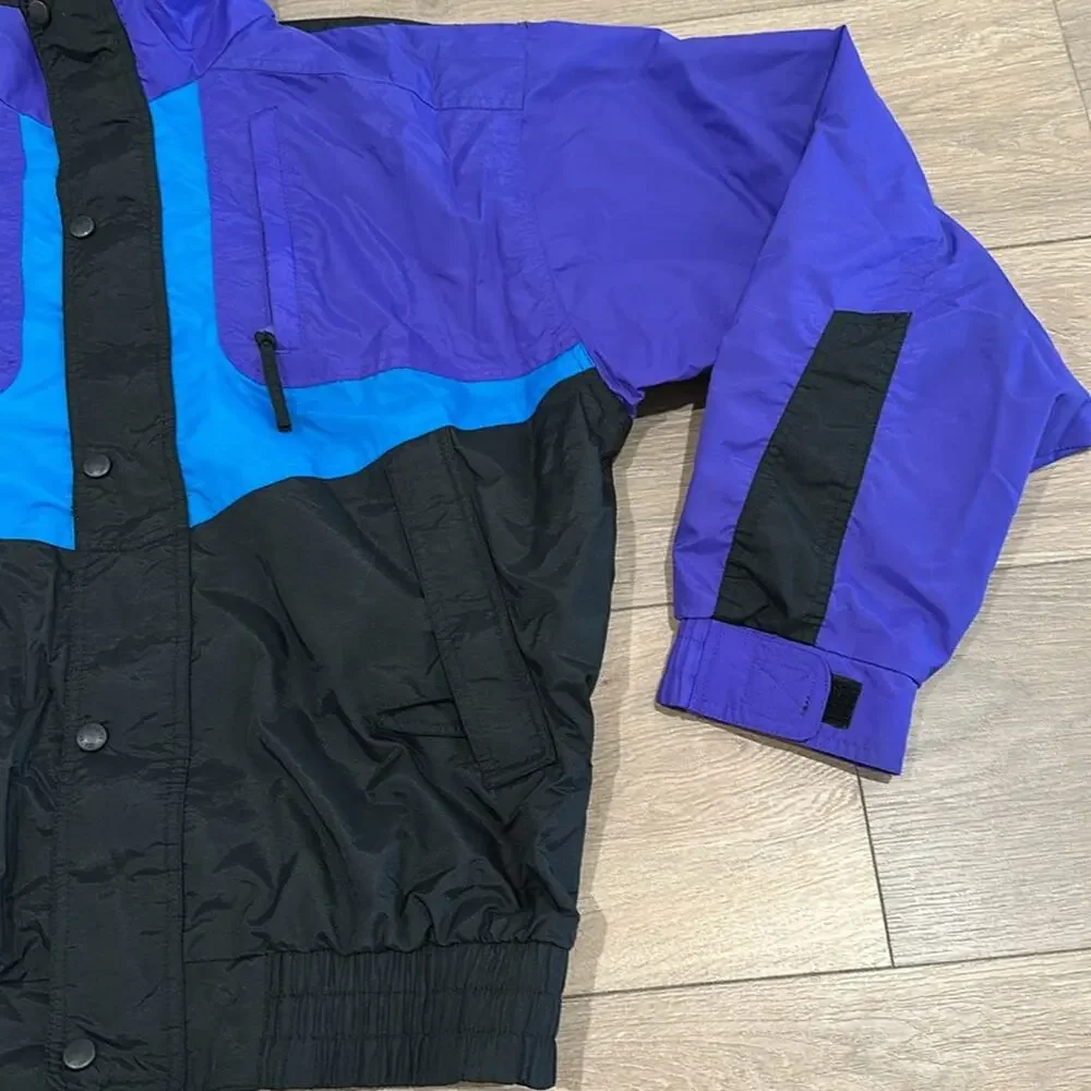 SPORTS AFIELD 90's Black Purple Blue Nylon Shell Zip-Up Jacket Size Medium